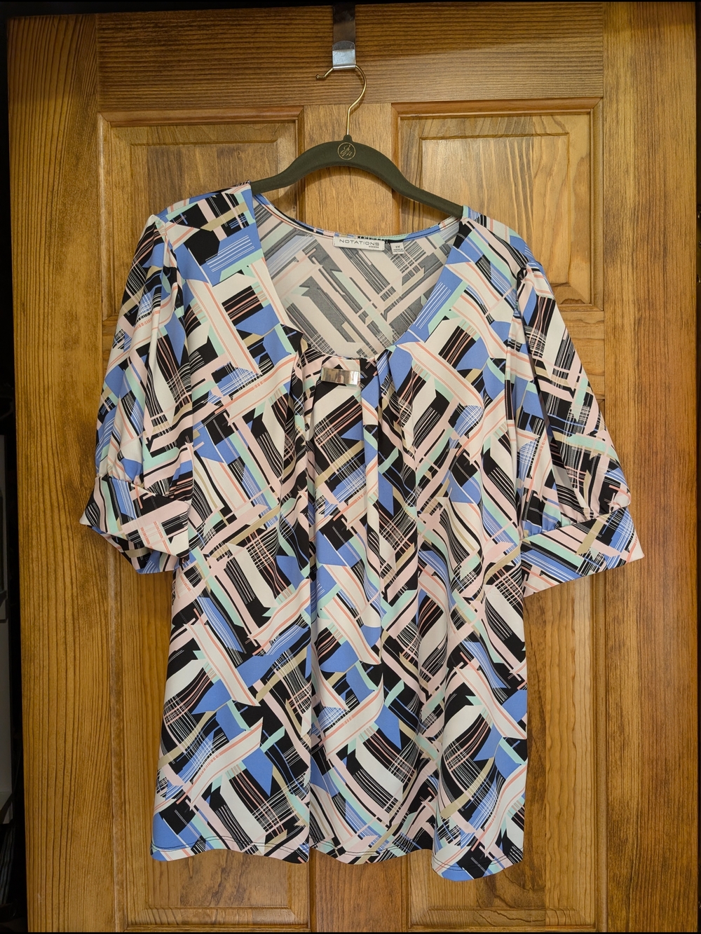 Notations Geometric Print Blouse in Blue, Pink & Black